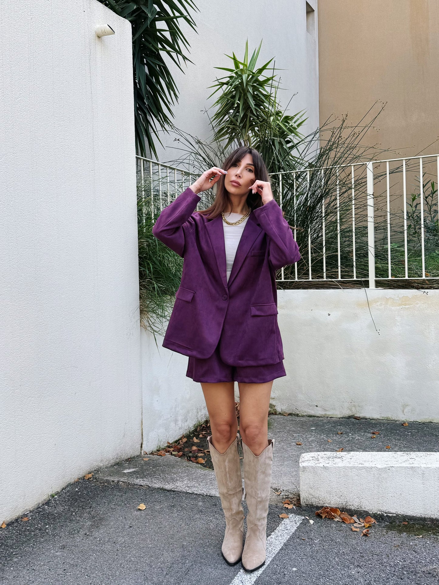 Veste tailleur façon nubuck violine