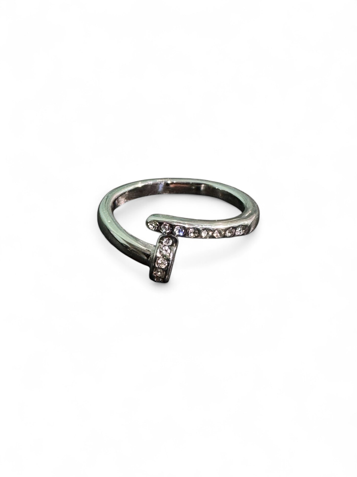 Bague design clou avec cristaux étincelants - Acier inoxydable réglable or ou argent