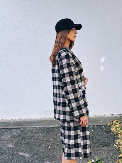 Ensemble veste tailleur & bermuda à carreaux noir