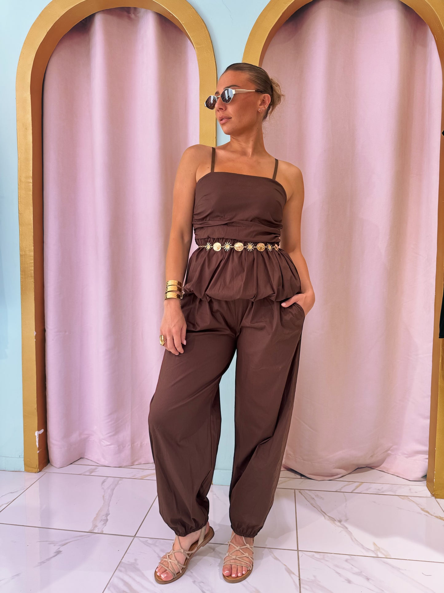 Ensemble nomade top & pantalon baloon - marron