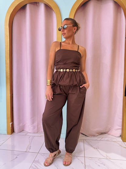 Ensemble nomade top & pantalon baloon - marron