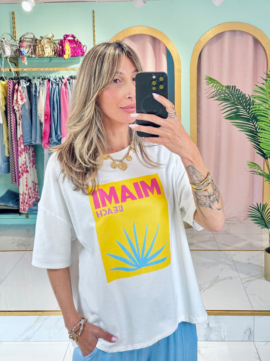 T-shirt imprimé Miami beach jaune