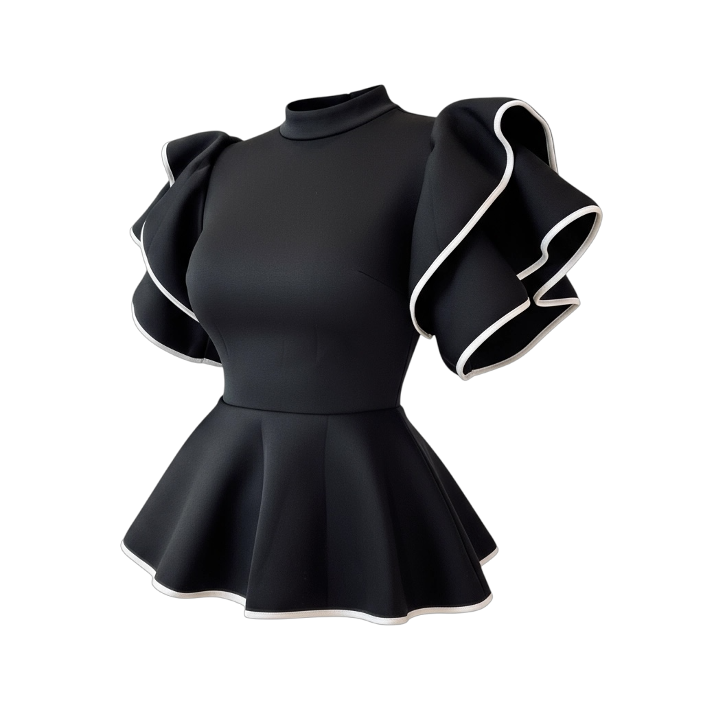 Top Peplum en Néoprène – Volants Contrastés