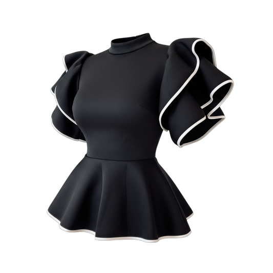 Top Peplum en Néoprène – Volants Contrastés