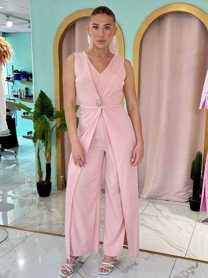 Combinaison pantalon avec broche soleil -rose pastel
