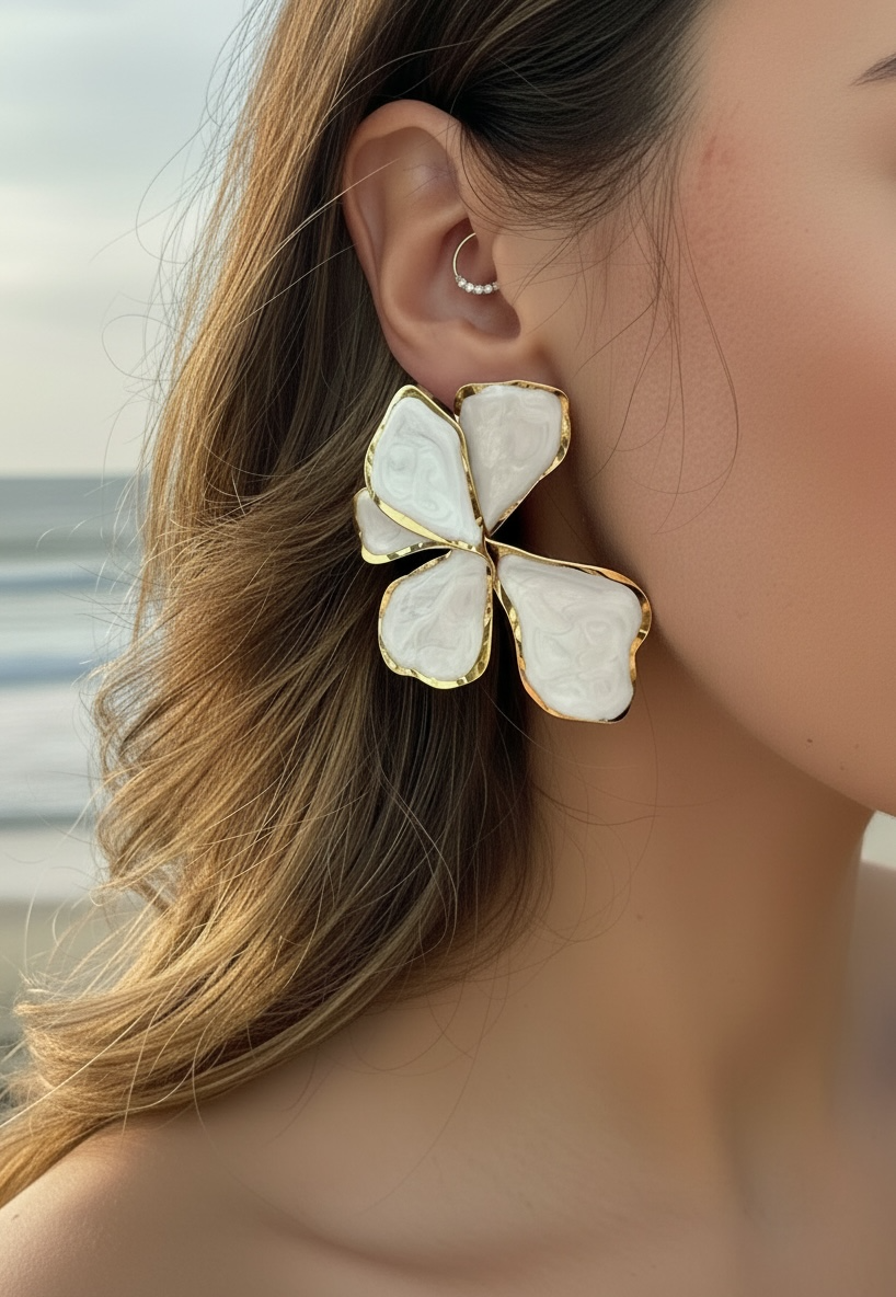 Boucles d’oreilles fleurs blanches