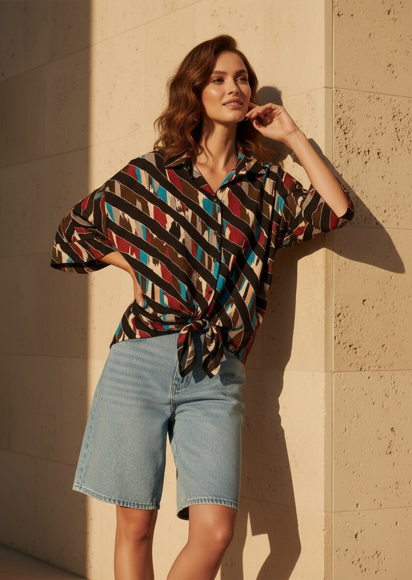 Chemise Oversize à motifs - noire