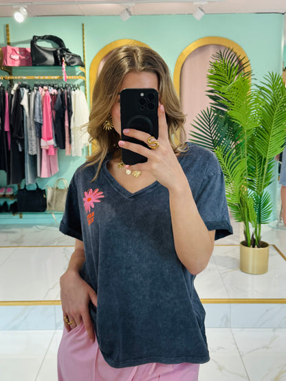 T-shirt « Happy Vibes » - gris