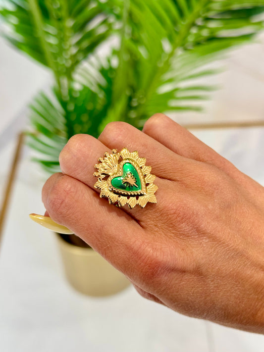 Bague cœur vert