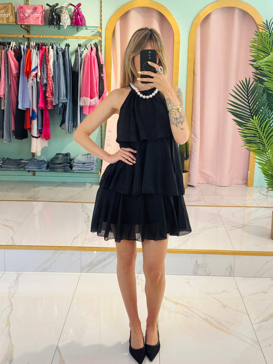 Robe trapèze  à volants noire