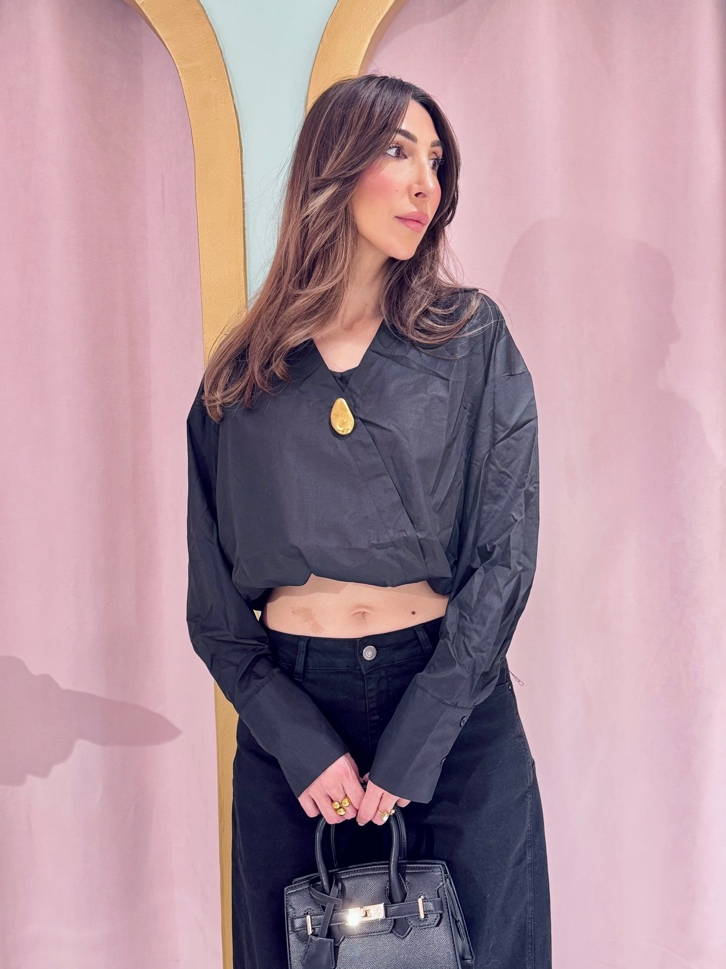 Chemise cropped bouffante Monaco noire