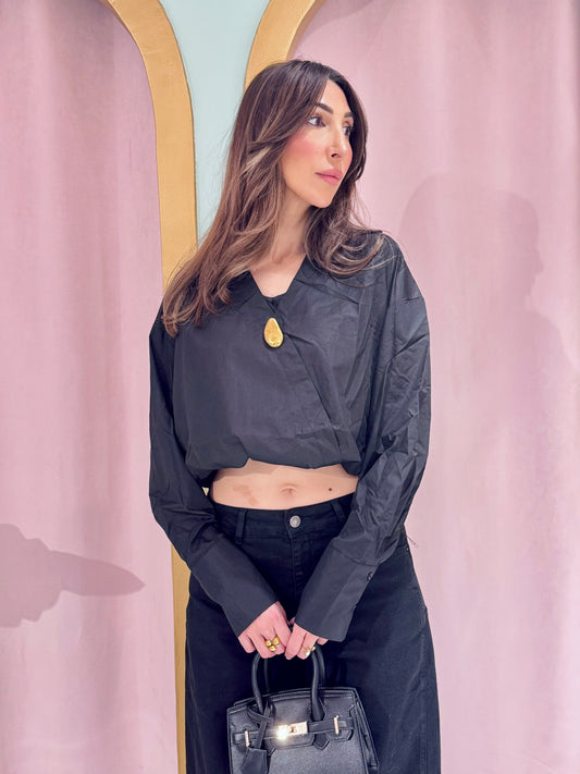 Chemise cropped bouffante Monaco noire