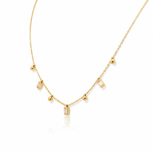 Collier court carré de strass or