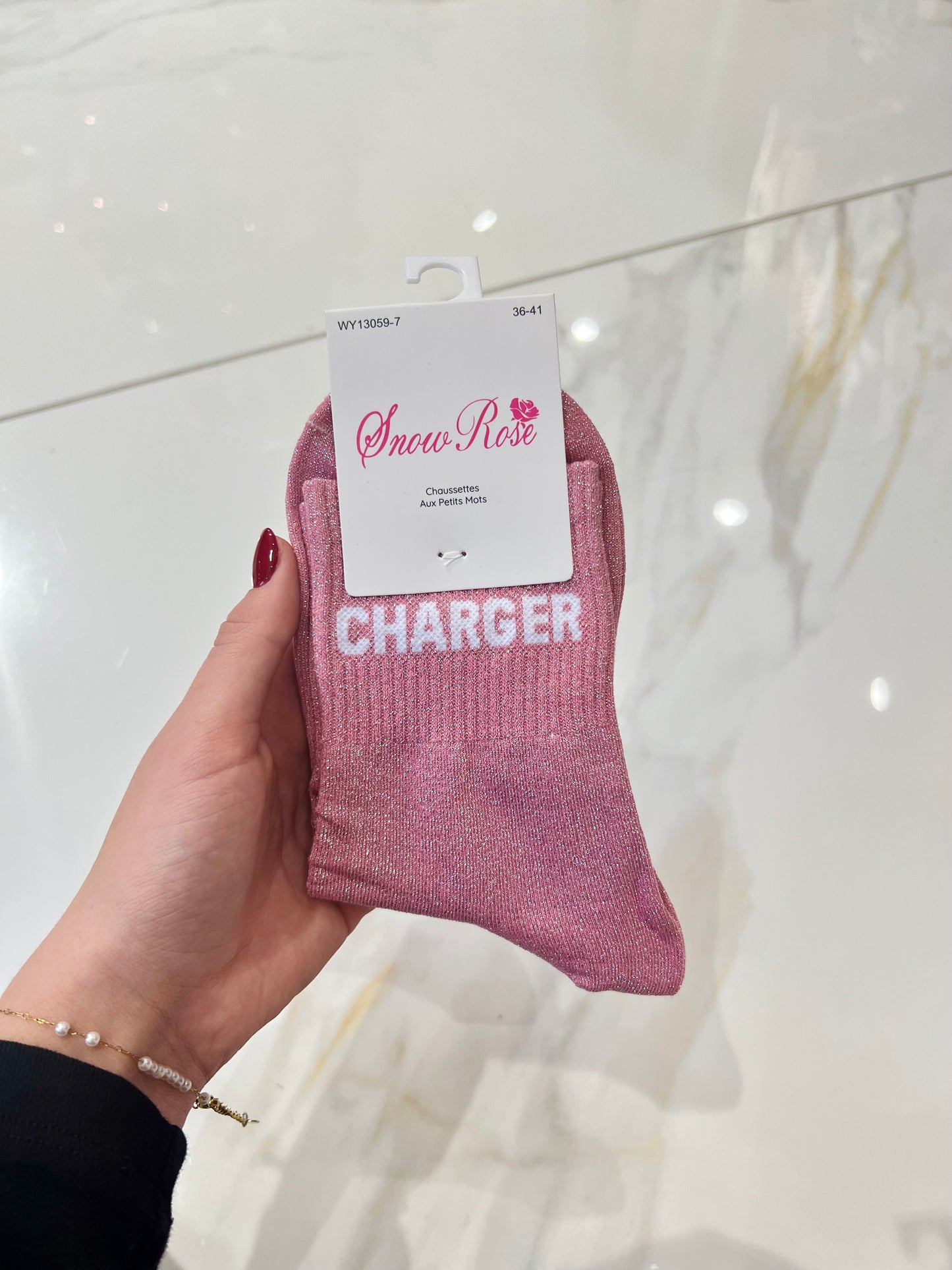 Chaussettes pailletées - message charger