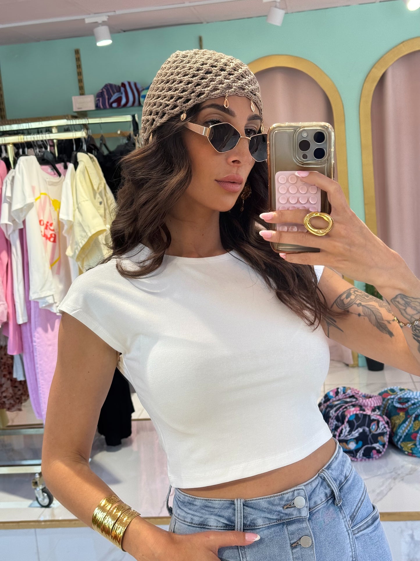 Top basique cropped doux & stretch blanc