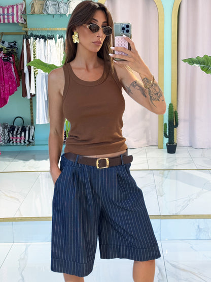 Bermuda Rayé Denim Léger & Ceinture Incluse