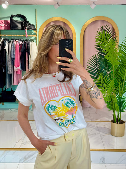 T-shirt col rond California - Blanc
