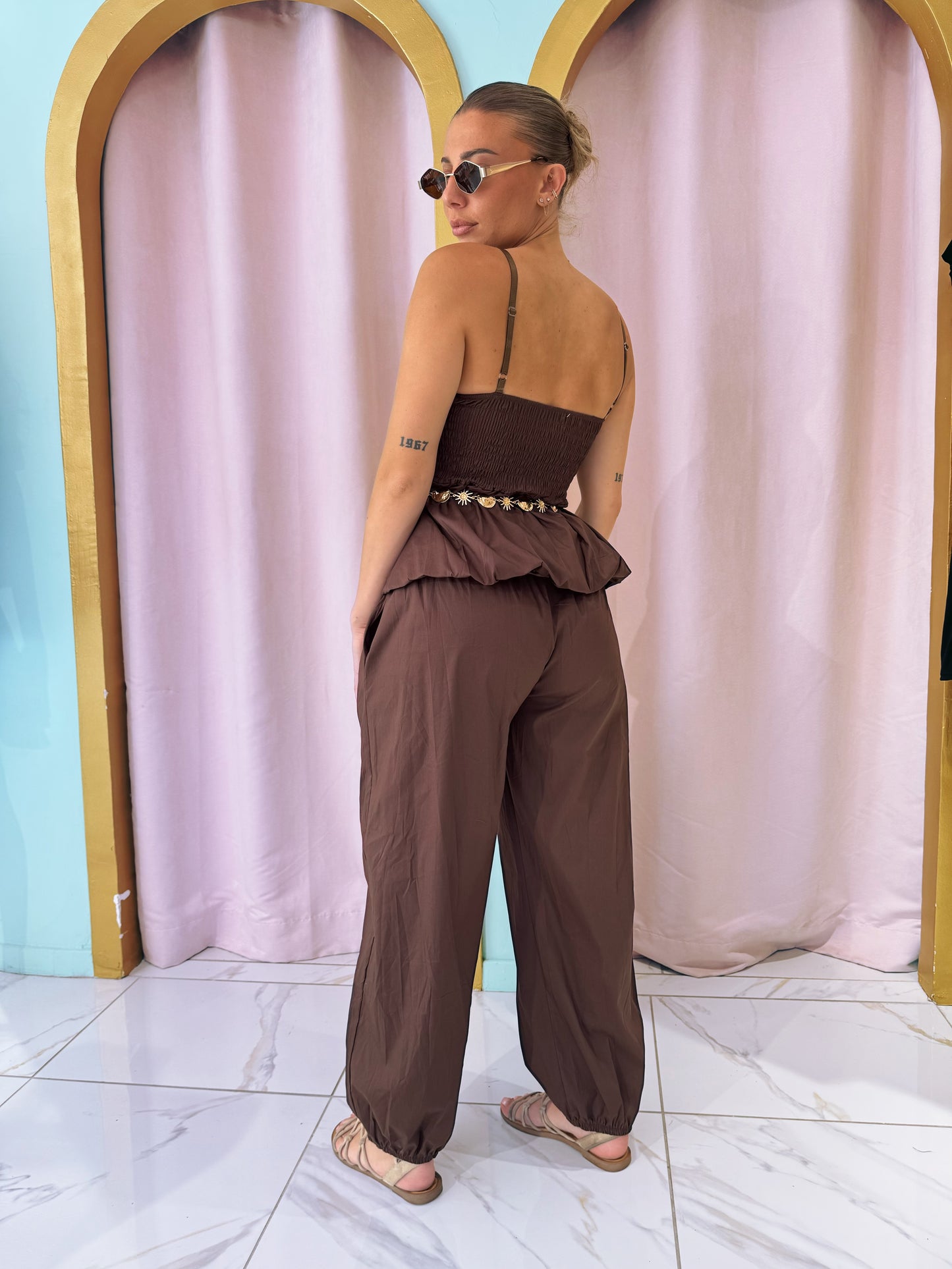 Ensemble nomade top & pantalon baloon - marron