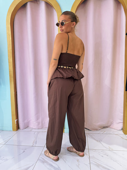 Ensemble nomade top & pantalon baloon - marron