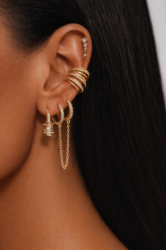 Bague d’oreille / faux piercing multi rangs strass & simple