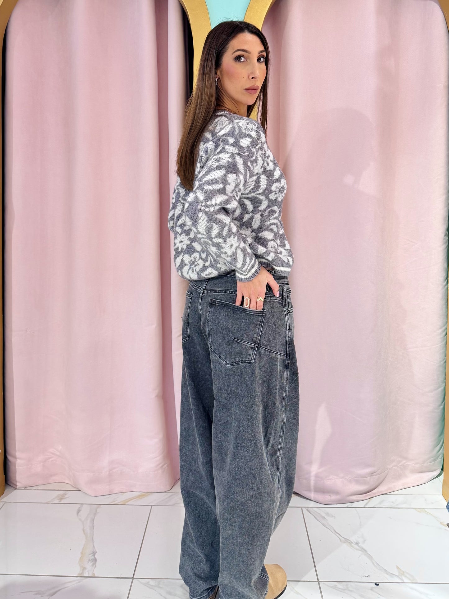 Jean baloon baggy gris