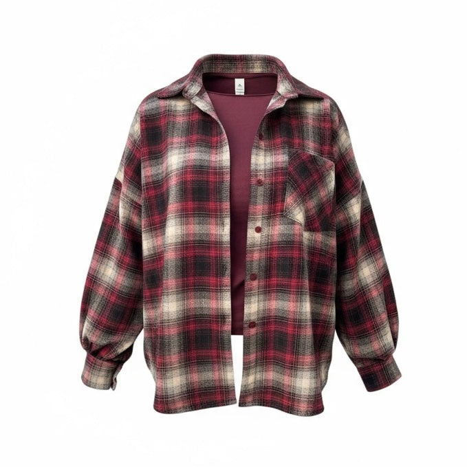 Chemise à carreaux bordeaux