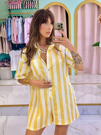 Combi short loose à rayures jaune