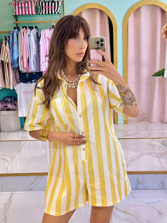 Combi short loose à rayures jaune