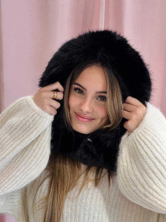 Cagoule capuche fausse fourrure noire