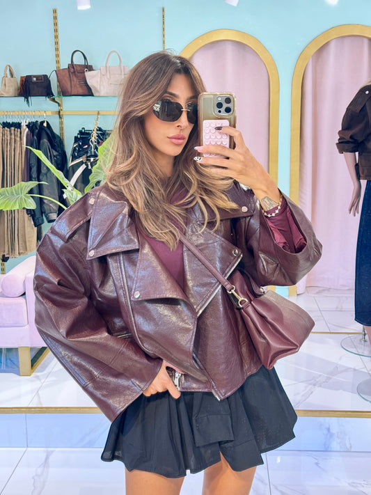 Perfecto oversize en simili cuir- bordeaux