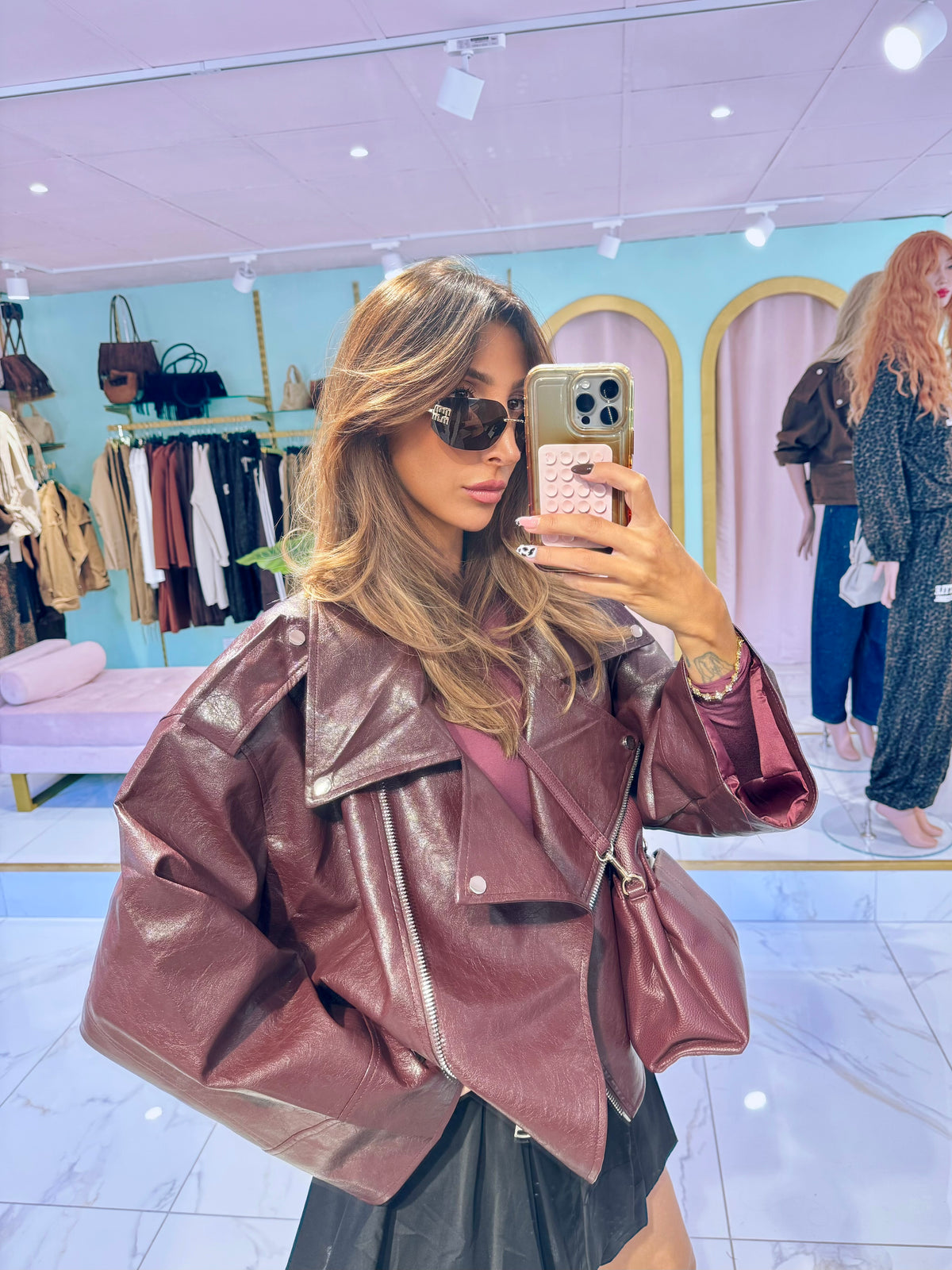 Perfecto oversize en simili cuir- bordeaux