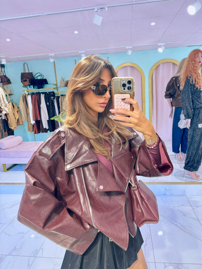 Perfecto oversize en simili cuir- bordeaux