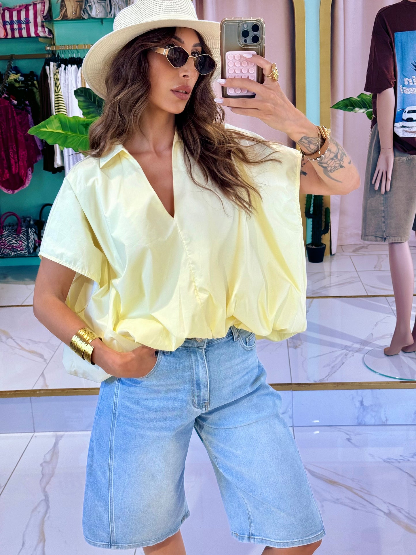 Chemise maxi oversize sans manches - jaune