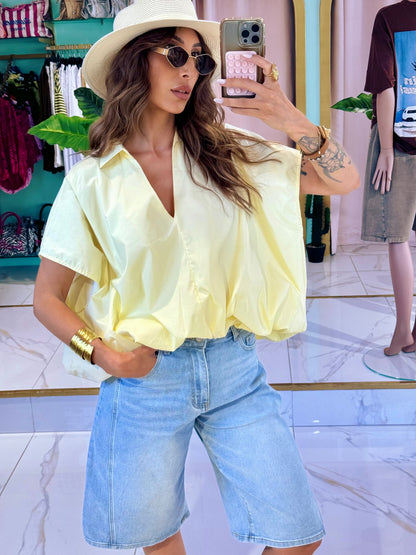 Chemise maxi oversize sans manches - jaune