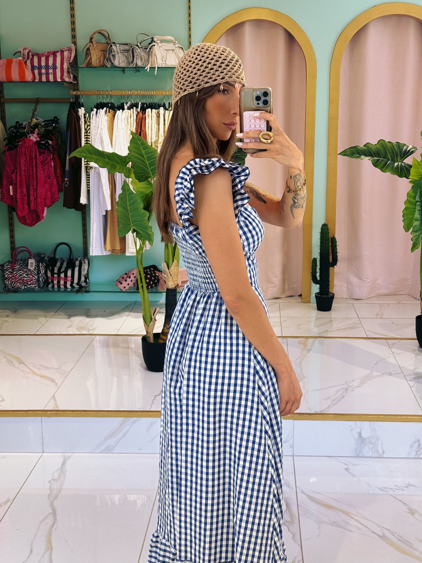 Robe longue vichy - bleu roi