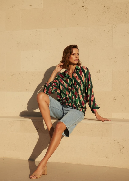 Chemise Oversize à motifs - verte