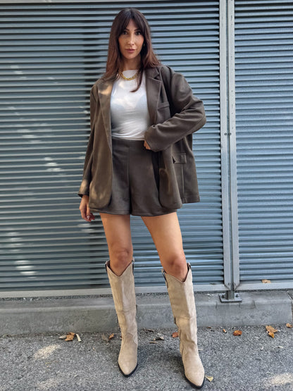 Veste tailleur façon nubuck kaki