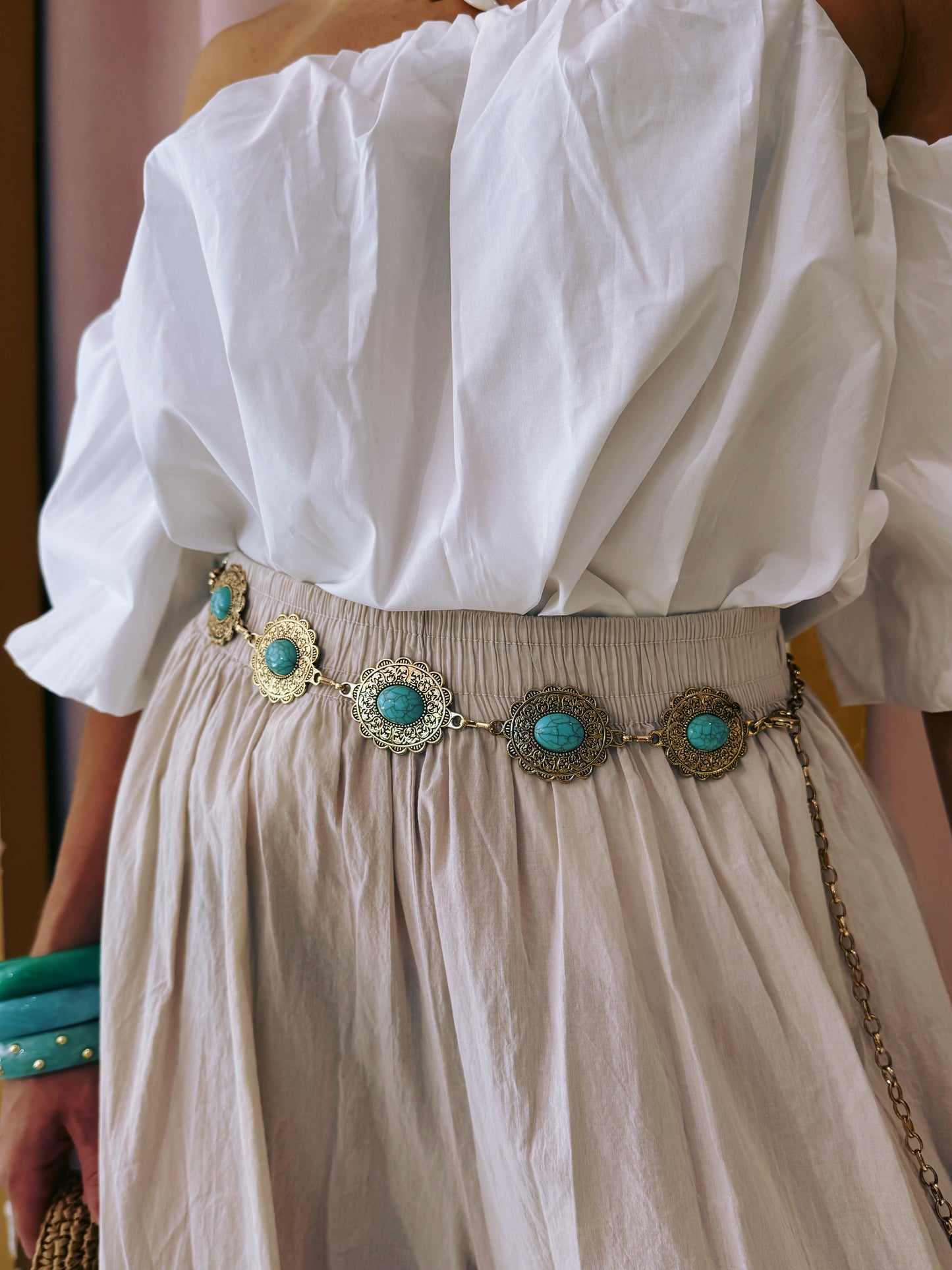 Ceinture chaîne bohème turquoise