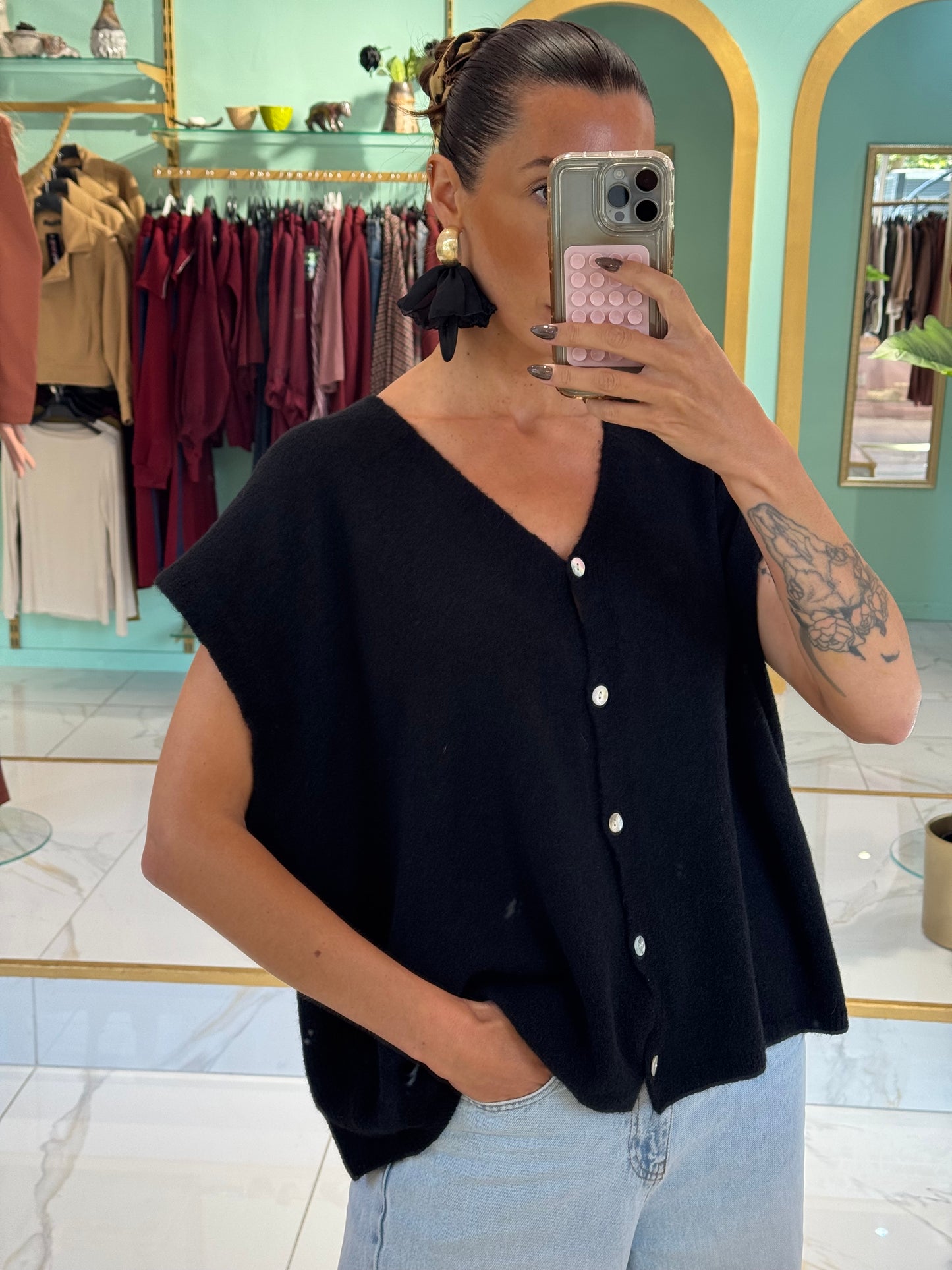 Gilet en maille sans manches – Loose & réversible noir