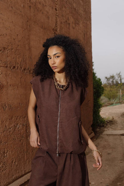 Veste sans manches effet nubuck – Purple Queen coloris chocolat