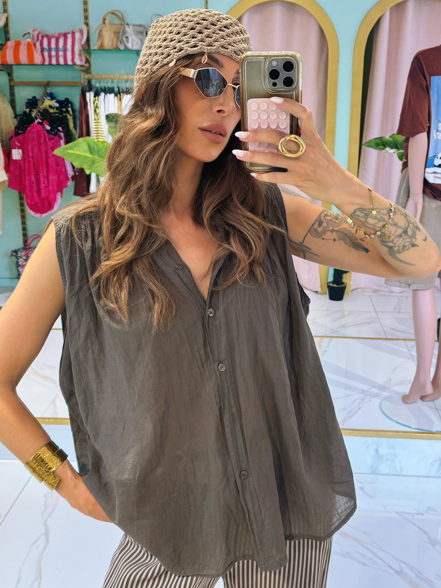 Blouse légère sans manches- chocolat