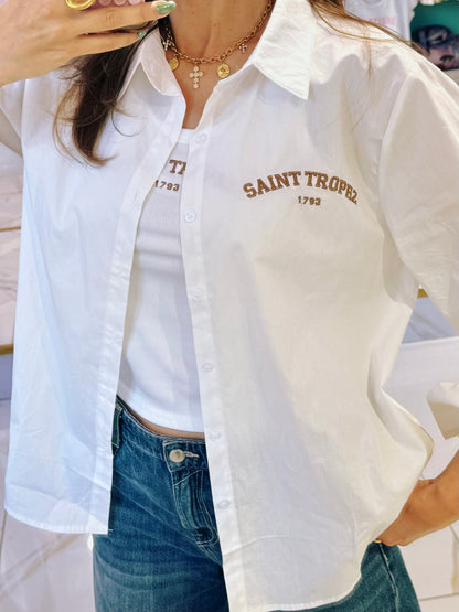 Débardeur + chemise blanche brodée st tropez