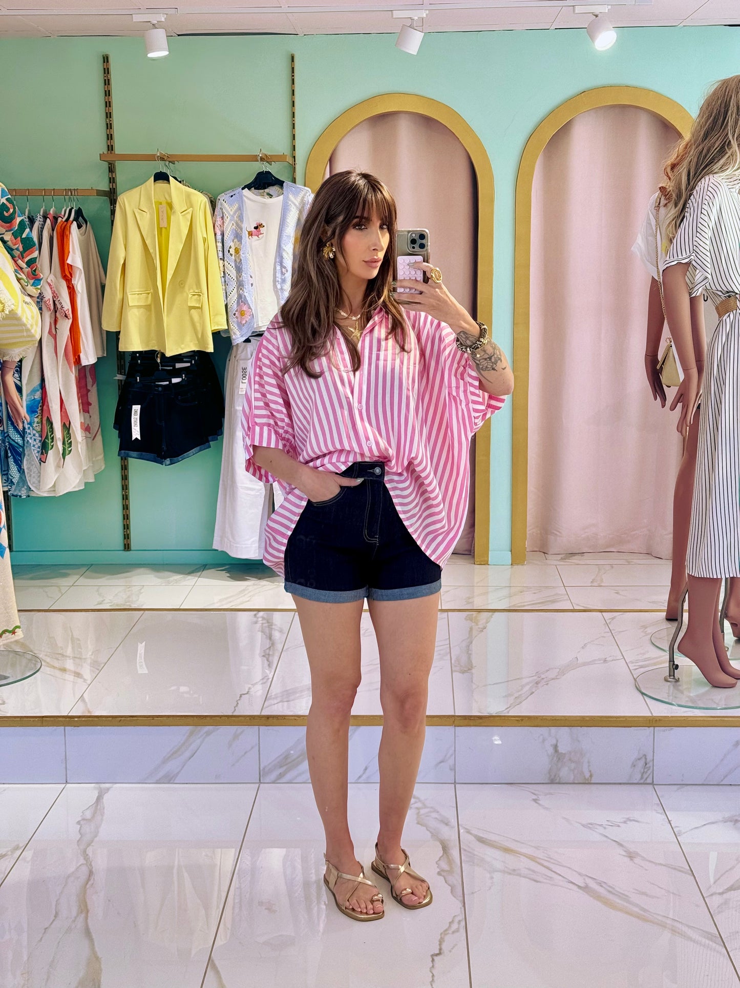 Chemise rayée maxi oversize - rose