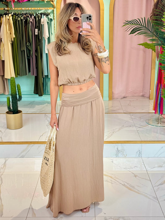 Ensemble 2 pièces texturé avec micro-paillettes – beige