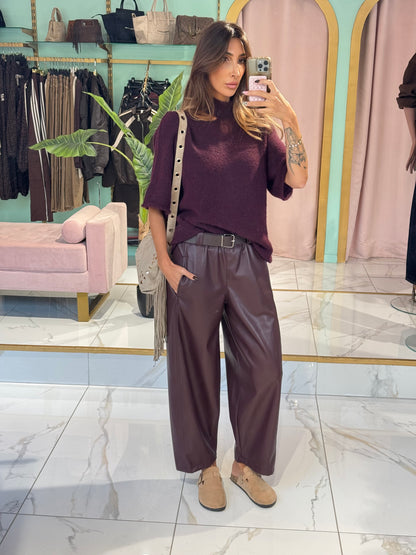 Pantalon coupe baloon en simili soft touch - bordeaux
