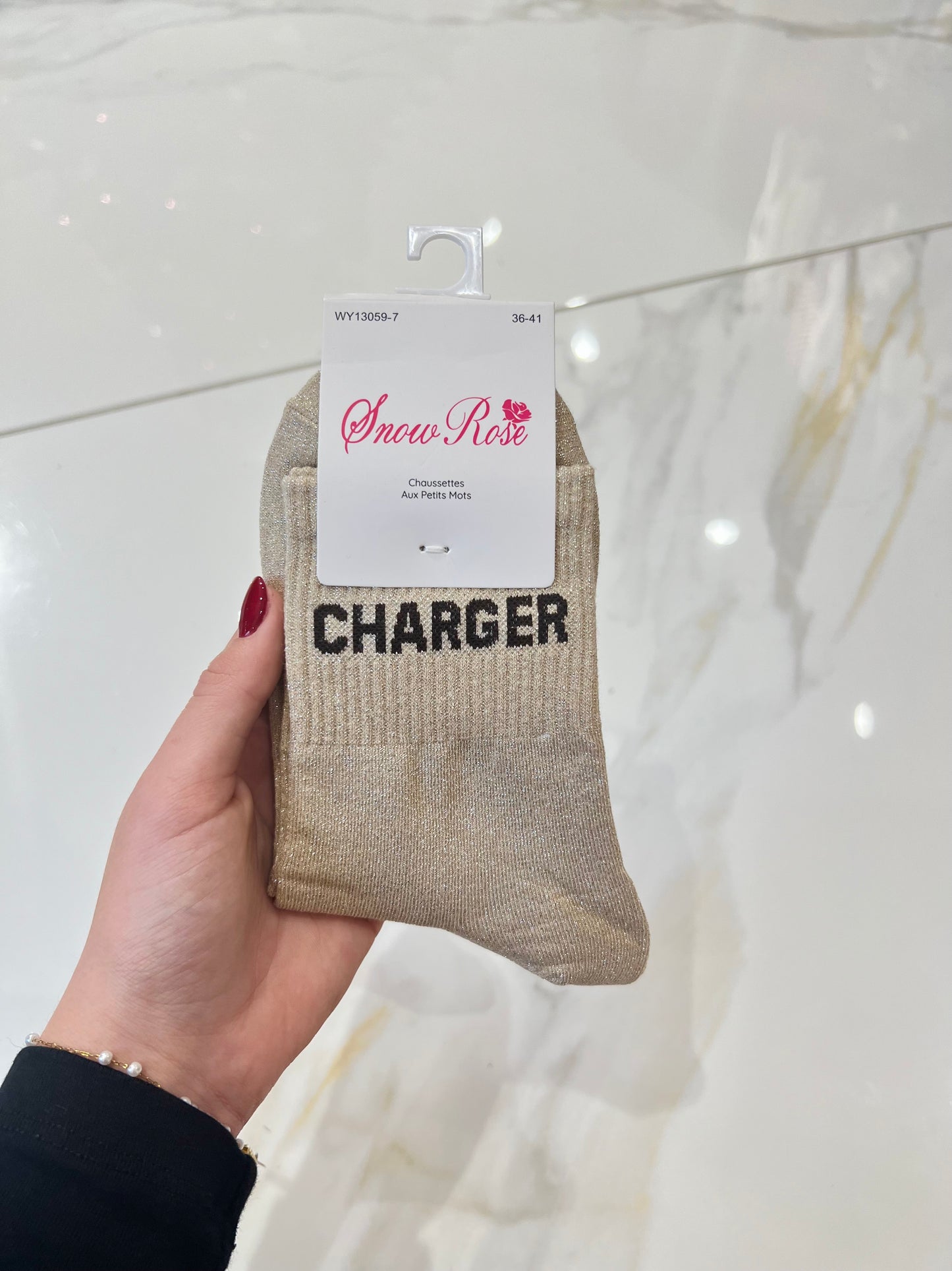 Chaussettes pailletées - message charger