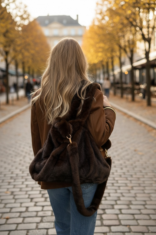 Grand sac cabas fausse fourrure chocolat