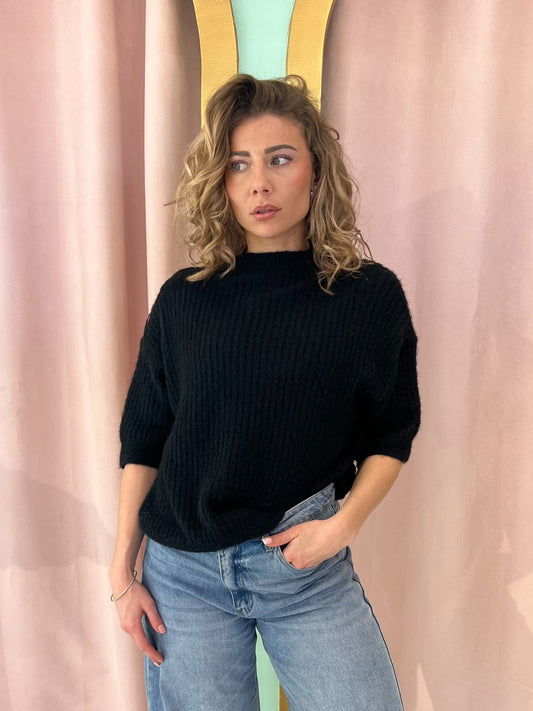 Pull maille côtelée – noir