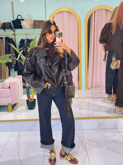Perfecto oversize en simili cuir- chocolat