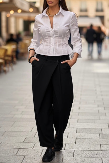 Pantalon tailleur loose coupe baloon détail croisé noir